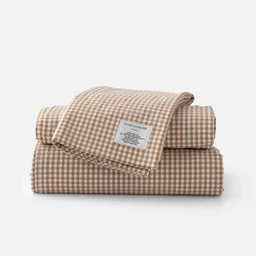 Schoolhouse Gingham Percale Sheet Set Twin Russet New